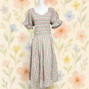 Ivy City Co Teagan Dress 2X NWT Puff Sleeve Floral Stripe Romantic Cottagecore